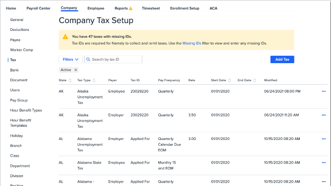 A screenshot of a tax setup

Description automatically generated